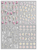 JMEOWIO 3D Nagelsticker Frühling Blume Nail Art Naklejka Selbstklebend Nagelaufkleber 5D Stereoskopisch Blumen Dekoration Nageldesign Zubehör 4 Blatt
