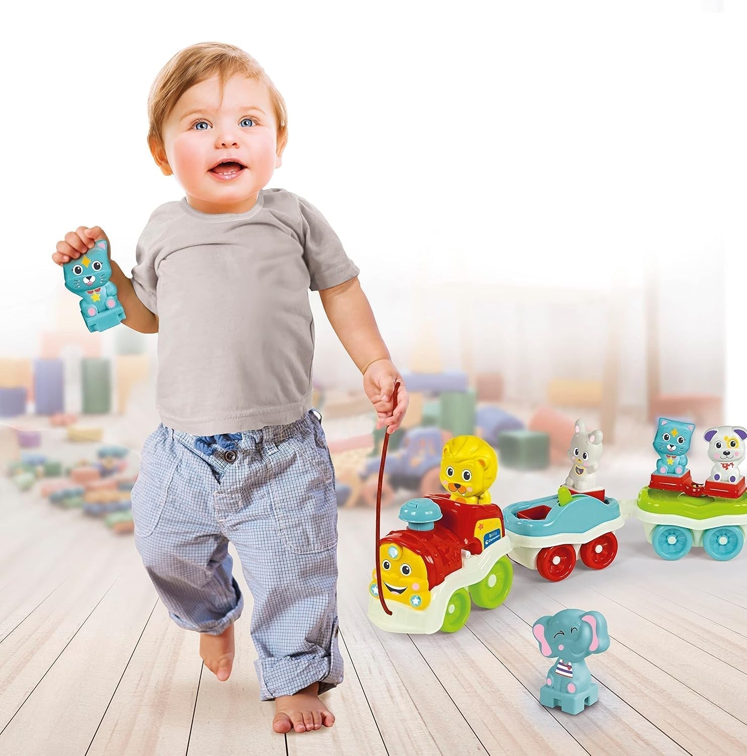 Clementoni Animali-3 Mówiący interaktywny, rozkładany elektryczny pociąg zabawkowy dla 1-letniego dziecka (wersja włoska) Made in Italy Multicolor 17740 Jucarii Bebe Naty Shop