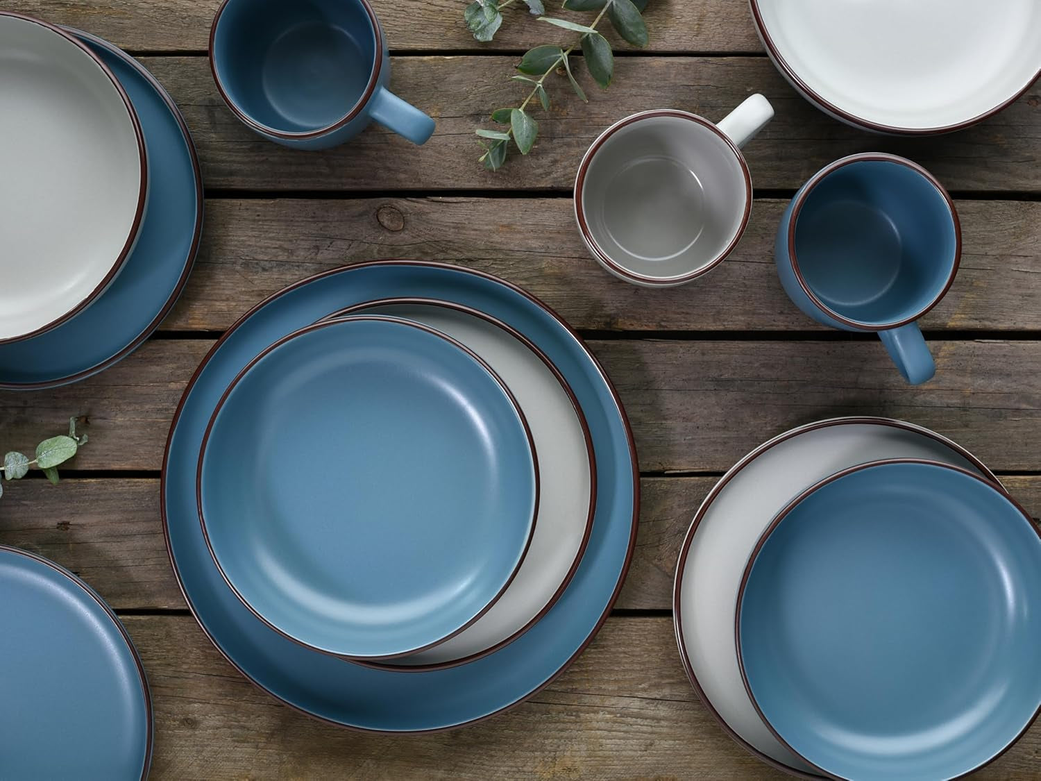 CreaTable, 21016, seria Modern Scandic niebiesko-szara, 16-częściowy zestaw naczyń obiadowych, usługa łączenia porcelany, można myć w zmywarce i używać w kuchence mikrofalowej, produkcja wysokiej jakości