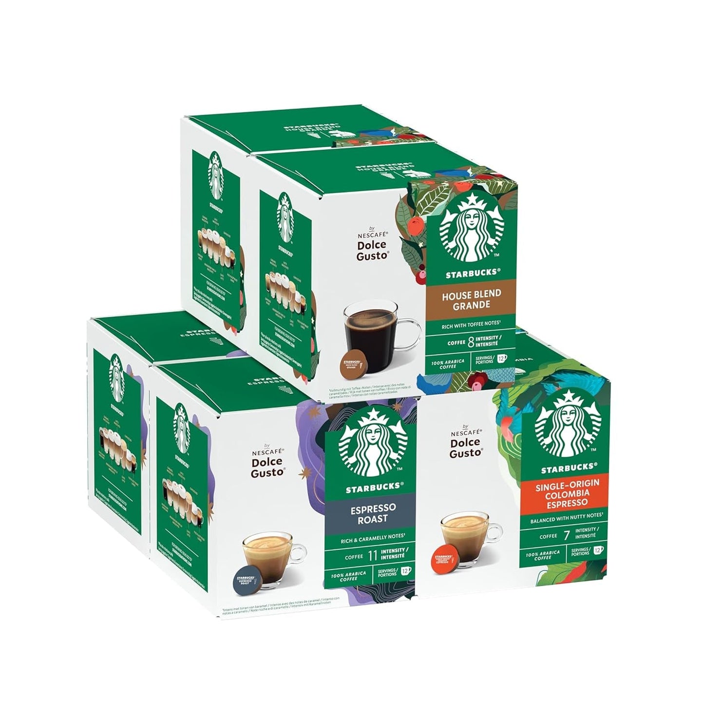 STARBUCKS Probierset, Espresso-Varianten by Nescafé Dolce Gusto Kaffeekapseln 6 x 12 (72 Kapseln) - Exklusiv na Amazon
