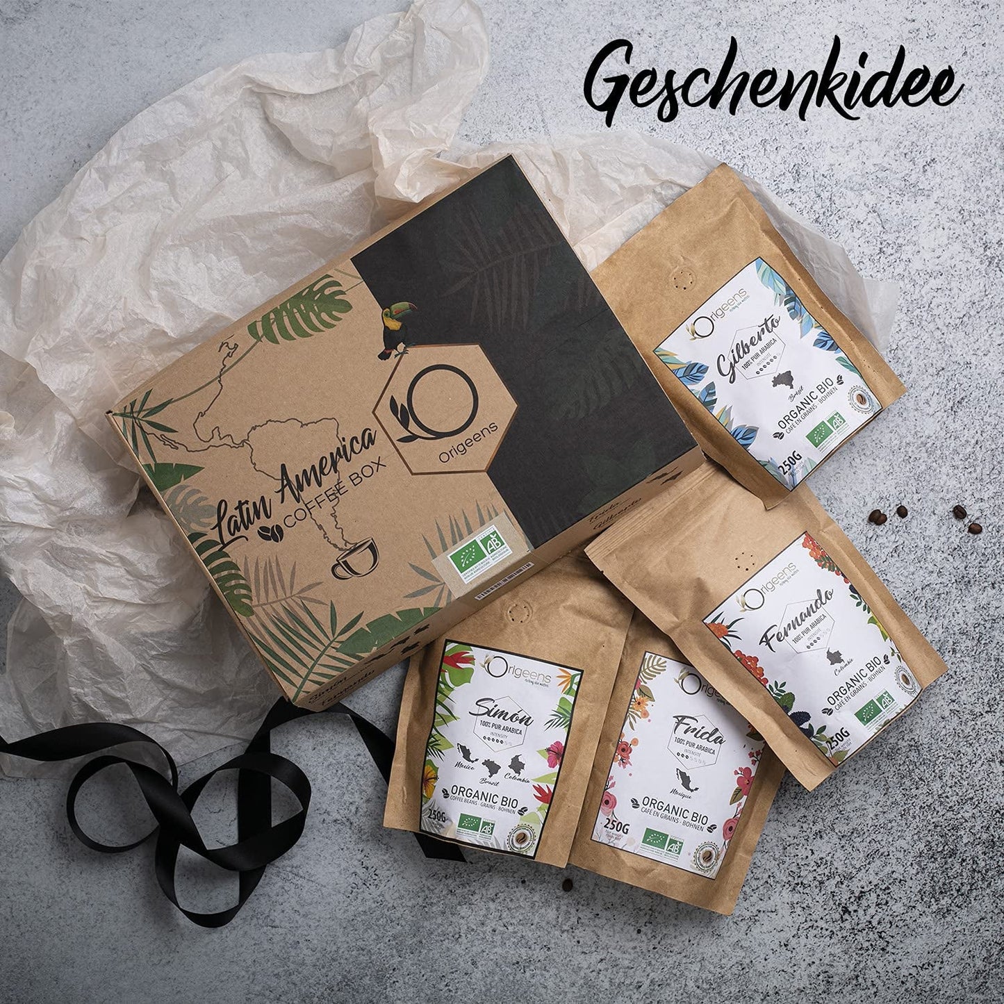 ORIGEENS Bio Kaffeebohnen Probierset 1kg | Zestaw Premium Bio Arabica Kaffee Ganze Bohnen 4x250g | Tradycyjny Röstung | Kaffee Geschenkset