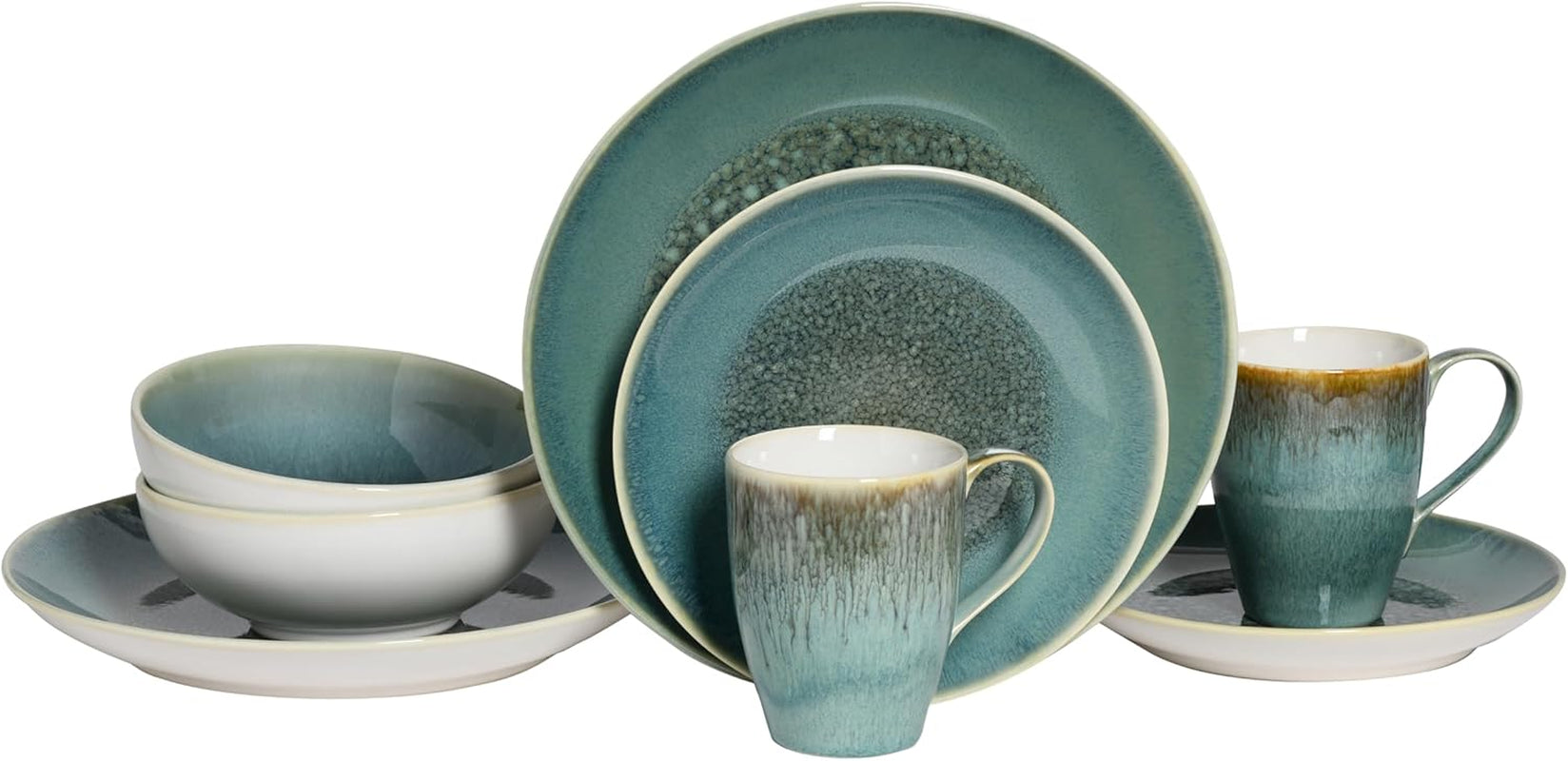 Creatable, seria Caldera, zestaw kamionkowych naczyń obiadowych do mycia w zmywarce i kuchence mikrofalowej, produkcja wysokiej jakości (zielony 8-częściowy zestaw Combo)