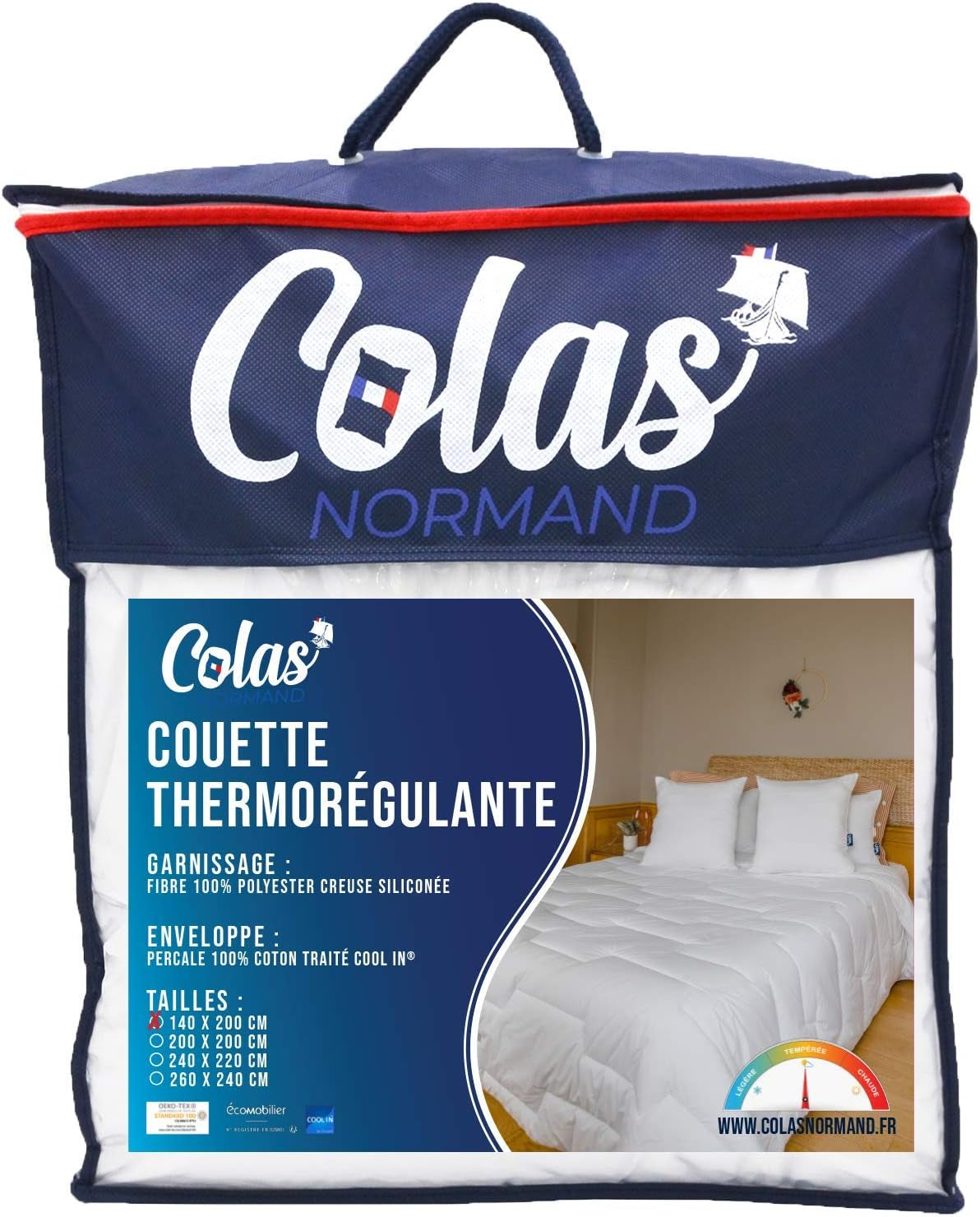 COLAS NORMAND Kołdra termoregulacyjna, Cool In, Umiarkowany, 140 X 200 Cm, Pot, Optymalna wentylacja, 100% perkal, Świeżość, Francuski, 53130255, Biały Naty Shop Kołdry i kołdry Biały 140X200 Cm