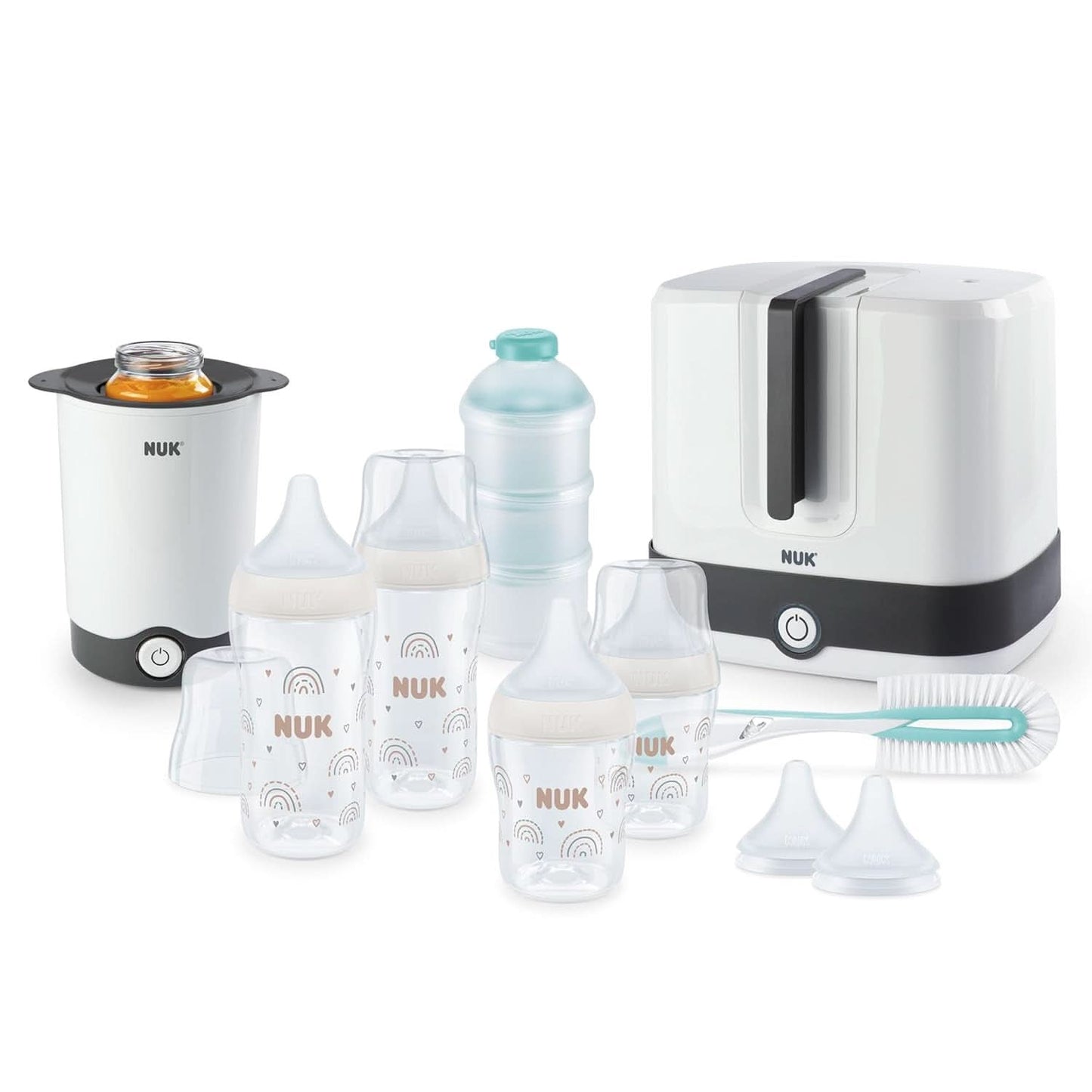 Zestaw do laktatora ręcznego NUK, miękka silikonowa poduszka, 2 idealnie dopasowane butelki, 150 ml żywność i akcesoria do karmienia piersią Bebe Naty Shop Perfect Match Set