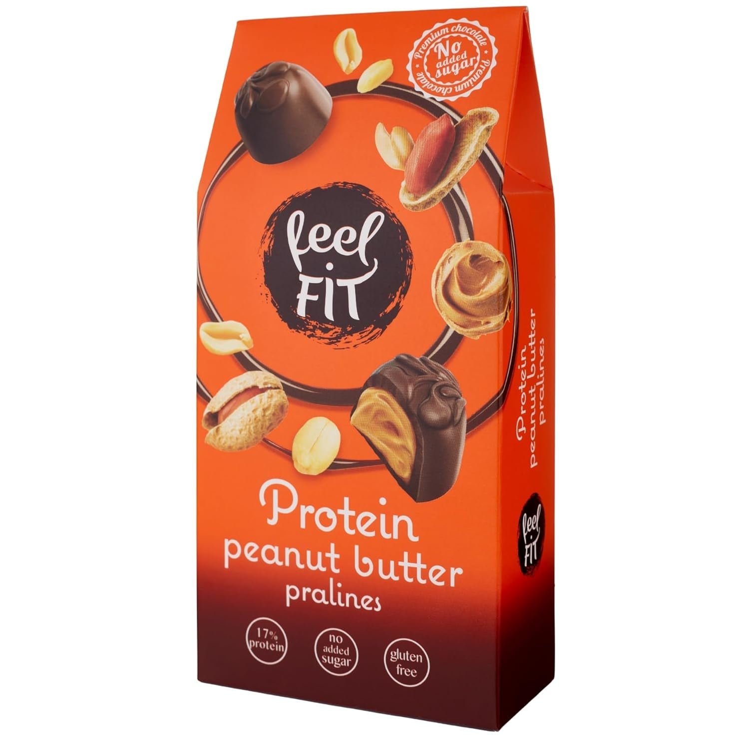Feel FIT Praliny proteinowe z masłem orzechowym w wysokiej jakości mlecznej czekoladzie, bez dodatku cukru, 17% białka, bezglutenowe 66g (1 opakowanie)