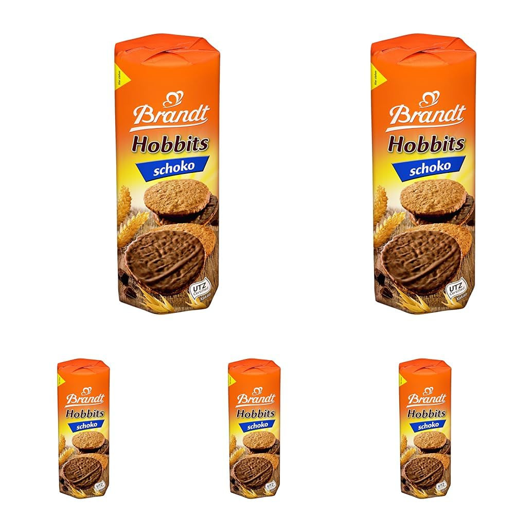 Brandt Hobbits Chocolate 265g Pack - Chrupiące pełnoziarniste czekoladowe ciasteczka owsiane - Chrupiące ciasto dla całej rodziny - w praktycznej bułce biszkoptowej