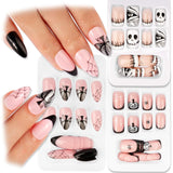 72 szt. Halloweenowe paznokcie Samoprzylepne sztuczne paznokcie Krótkie sztuczne paznokcie Samoprzylepne paznokcie prasowane Dyniowy duch Sztuczne paznokcie Porady Nail Art Pomarańczowy Zielony Czarny