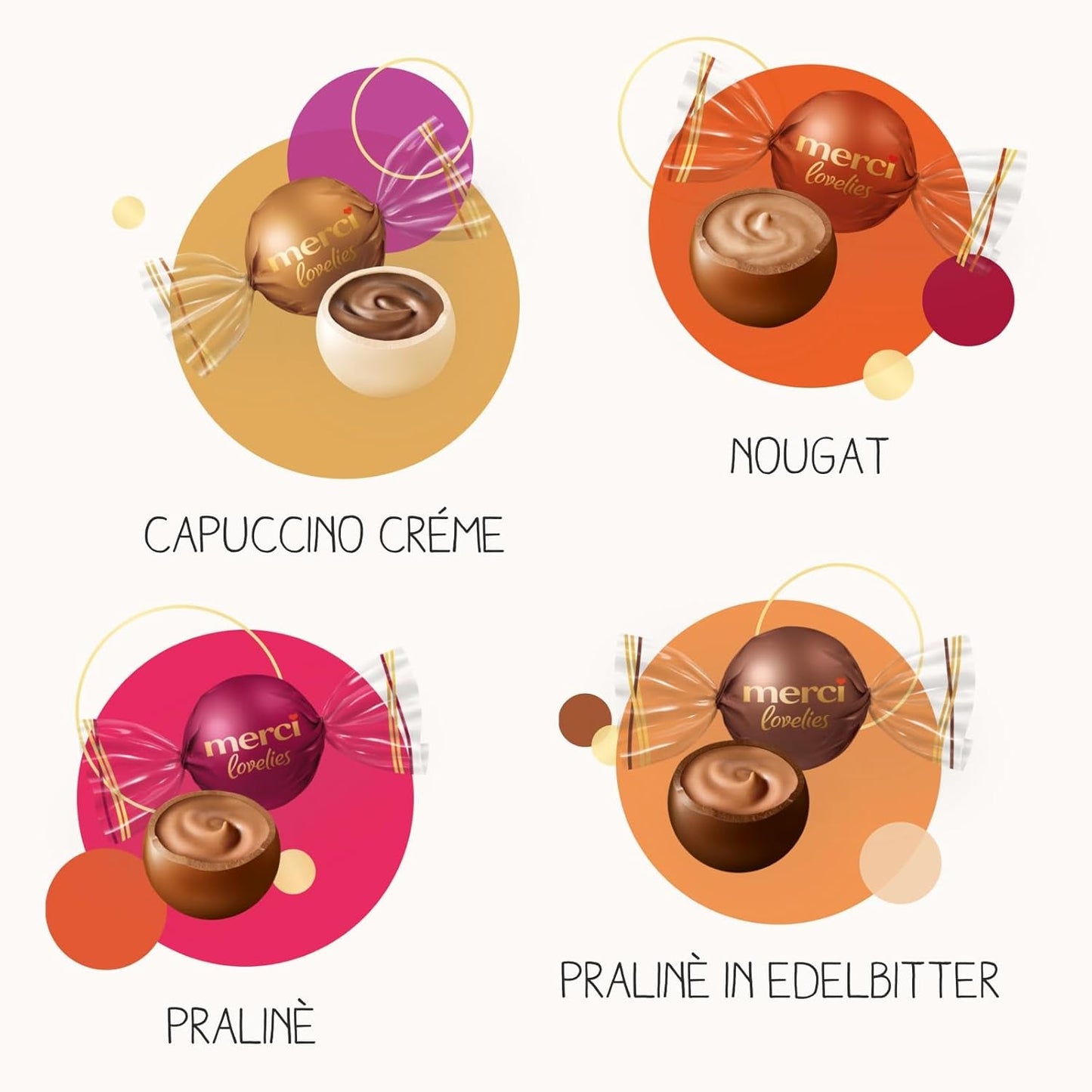 Merci Lovelies Creamy – 185 gramów – Mieszanka pralin z nadziewanymi czekoladowymi specjałami Naty Shop