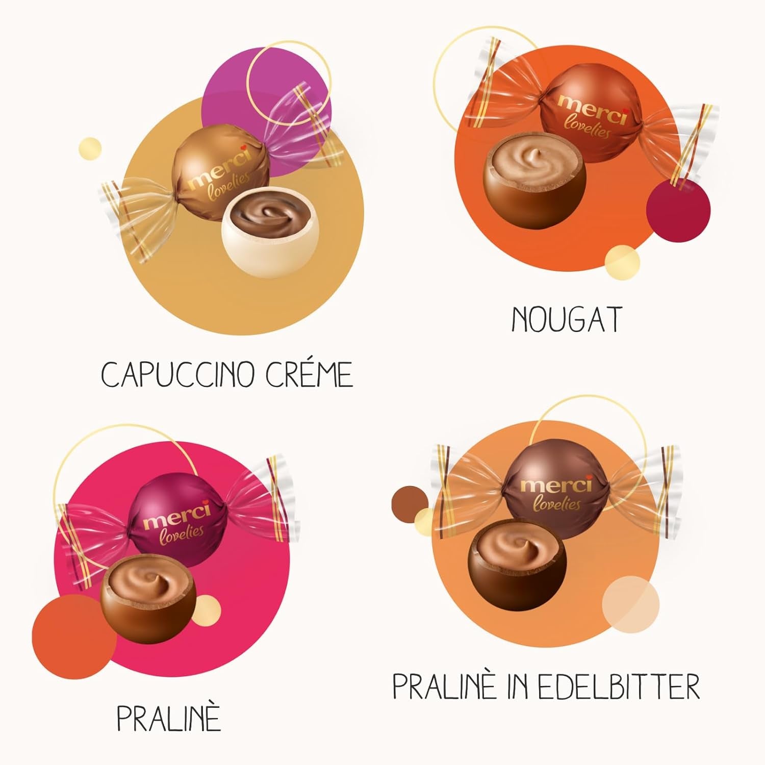 Merci Lovelies Creamy – 185 gramów – Mieszanka pralin z nadziewanymi czekoladowymi specjałami Naty Shop