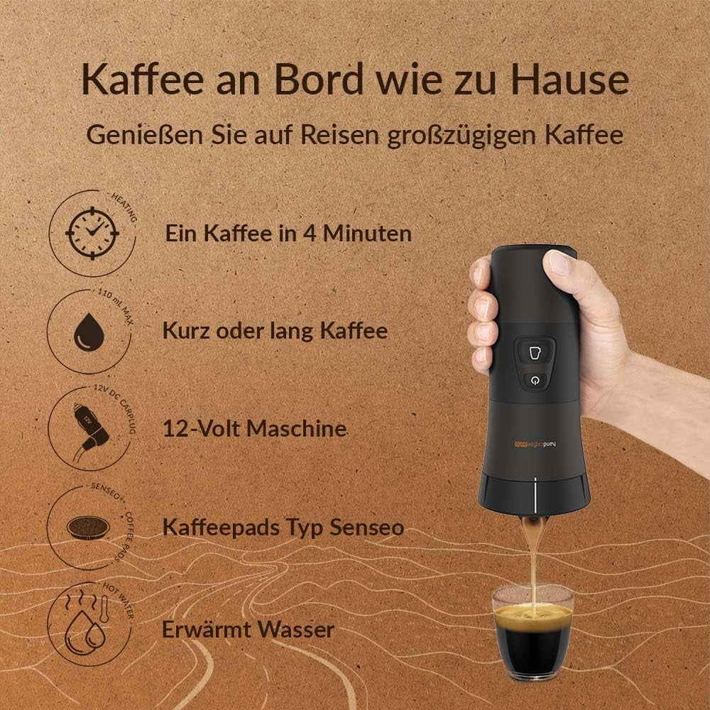 Handpresso - Handcoffee Auto 21000 | Samochodowy ekspres do kawy 12 V - 12-woltowy ekspres do kawy do samochodów | Ekspres do kawy Senseo Pad do samochodu - podróżny ekspres do kawy 12 V | Ekspres 12 V do samochodów kempingowych