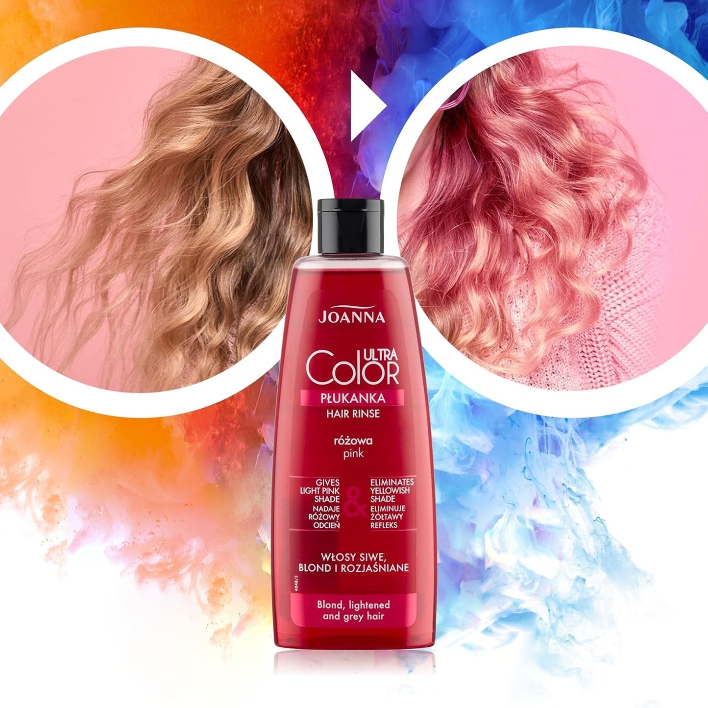 Joanna Ultra Color - Różowa odżywka koloryzująca do włosów blond i jasnych - Pastelowy róż - Naturalny połysk - Usuwa żółty odcień z włosów szaro-blond - Efekt tymczasowy - 150 ml Farba do włosów Naty Shop