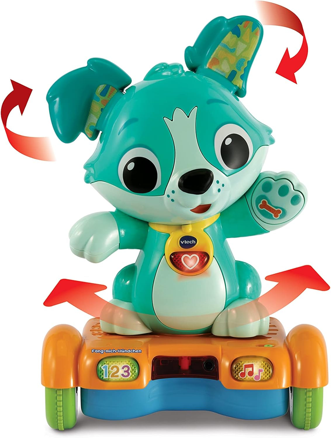 Vtech Baby Catch Me Puppy - Zmotoryzowany szczeniak na deskorolce zachęca do ruchu - Z ruchomymi uszami, piosenkami, dźwiękami i treściami edukacyjnymi - Dla dzieci w wieku 12-36 miesięcy Bebe Toys Naty Shop