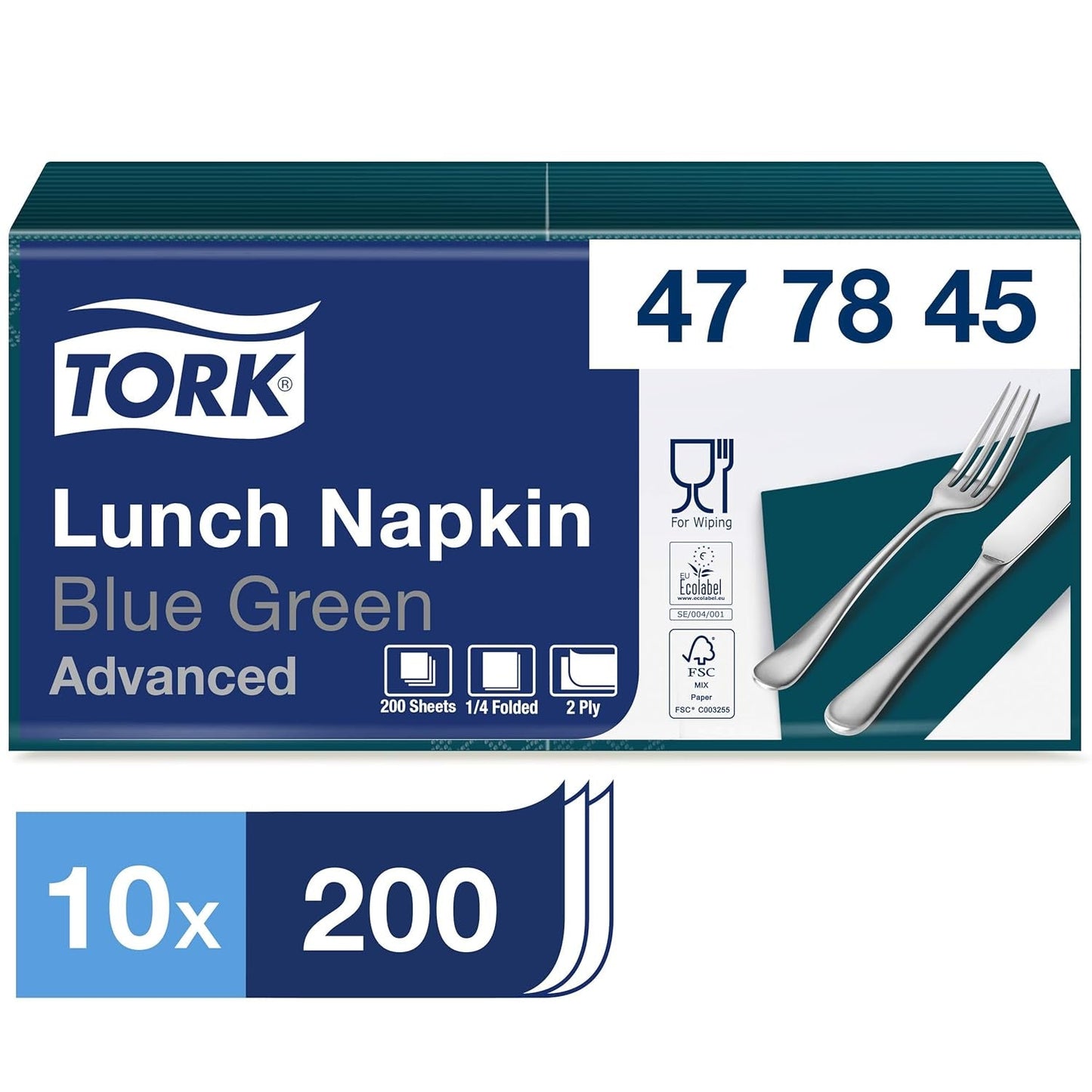 Tork 477840 Limonkowe serwetki obiadowe / 2-warstwowe serwetki do małych posiłków lub przekąsek / Zaawansowana jakość / 10 X 200 (2000) serwetki papierowe / 32,6 X 33 cm (dł. x szer.) / złożenie na 1/4