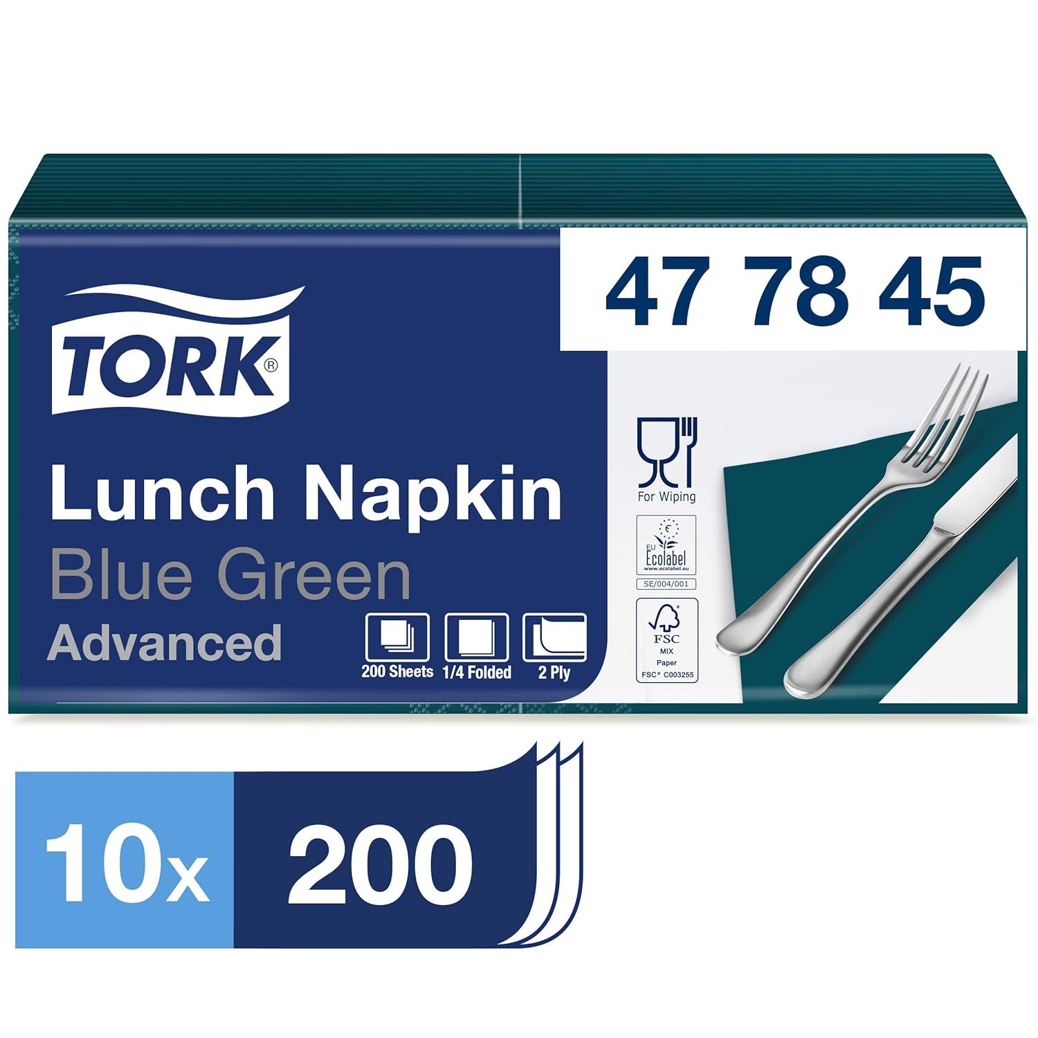 Tork 477840 Limonkowe serwetki obiadowe / 2-warstwowe serwetki do małych posiłków lub przekąsek / Zaawansowana jakość / 10 X 200 (2000) serwetki papierowe / 32,6 X 33 cm (dł. x szer.) / złożenie na 1/4