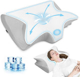 HOMCA Poduszka pod kark Poduszka ortopedyczna z pianki Memory Poduszka podtrzymująca szyję 2 w 1 z osłoną chłodzącą 3D Ergonomiczna poduszka do spania dla osób śpiących na plecach, bokach i brzuchu Szara 60X13/11X40cm Poduszki ortopedyczne szyjki macicy Naty Shop szary