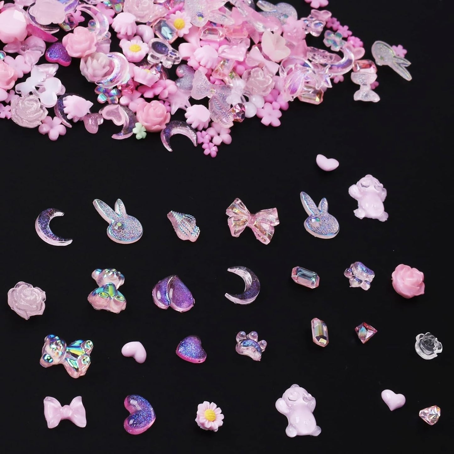 100 szt. Kokardki do paznokci Y2K 3D Żywica Kamelia Kwiatowe zawieszki do paznokci Kawaii Cyrkonie Ozdoby do paznokci, wzory, akcesoria do rękodzieła DIY (różowy)