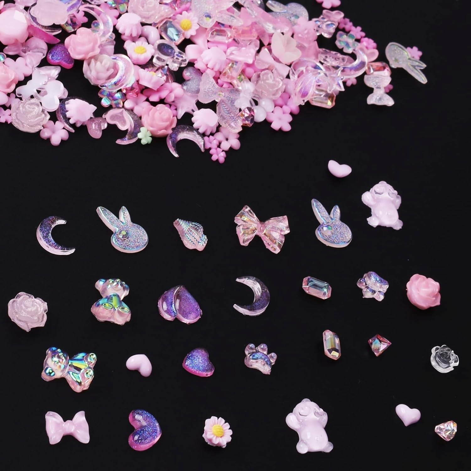 100 szt. Kokardki do paznokci Y2K 3D Żywica Kamelia Kwiatowe zawieszki do paznokci Kawaii Cyrkonie Ozdoby do paznokci, wzory, akcesoria do rękodzieła DIY (różowy)