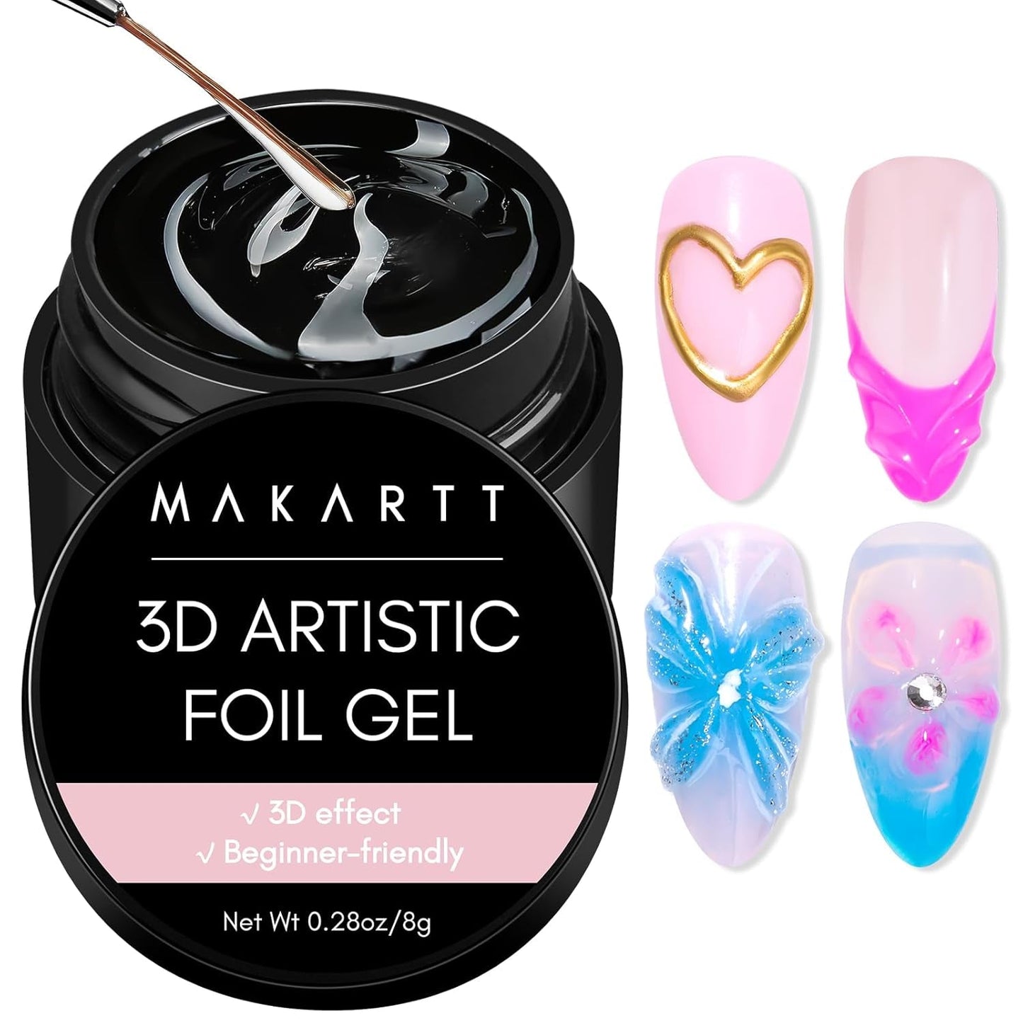 Makartt 3D Nail Art Gel - Żel do klejenia kryształków górskich 15G do breloczków do paznokci, Wielofunkcyjny żel do rzeźbienia paznokci do samodzielnego projektowania paznokci, Rzeźba paznokci Modelowanie paznokci w domu (przezroczysty)