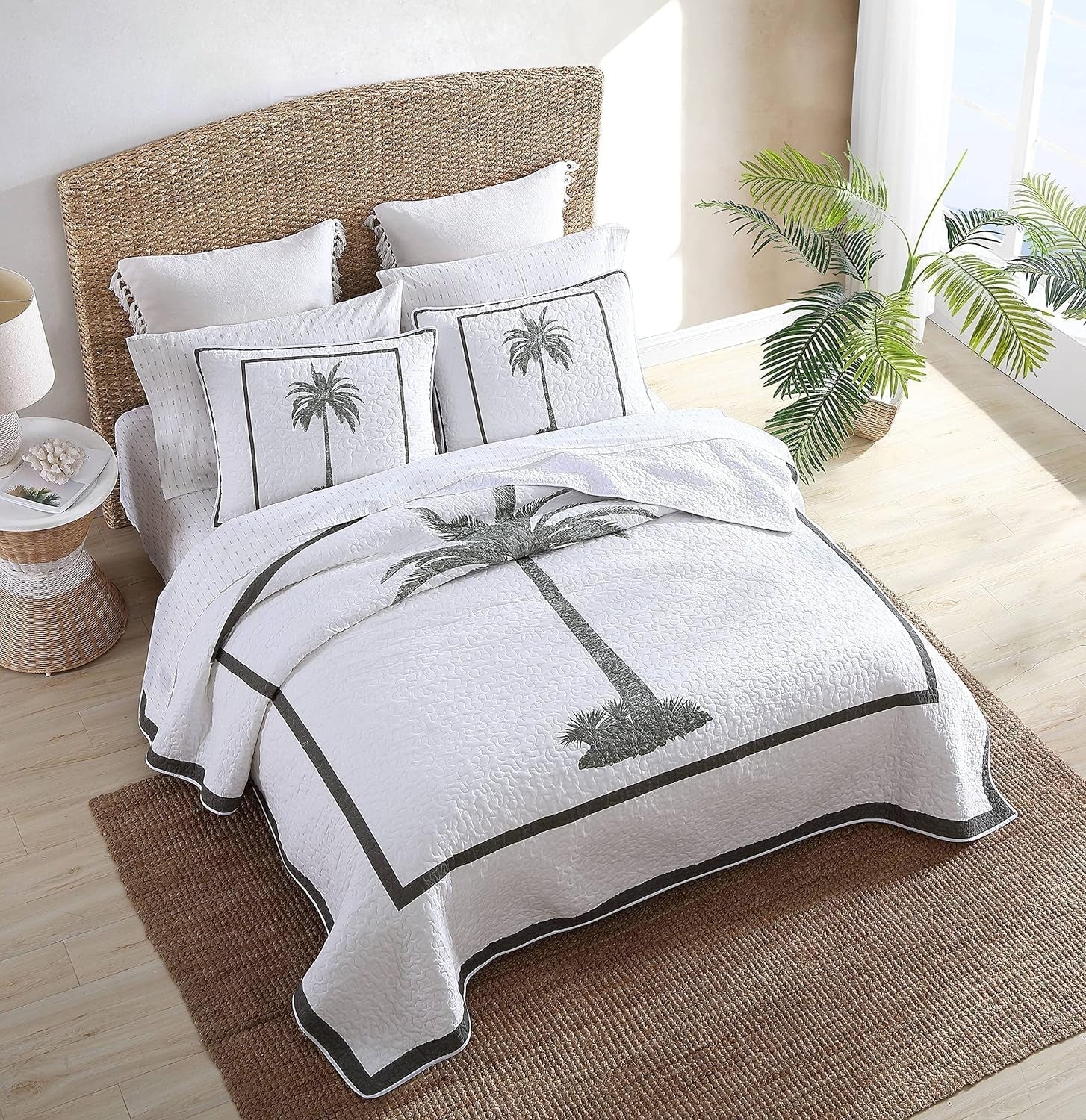 Kolekcja Tommy Bahama Palm Island | Pocieszyciel - 100% bawełna, dwustronny, miękki i oddychający, wstępnie wyprany dla dodatkowej miękkości, łóżko king size, szary Kołdry i kołdry Naty Shop
