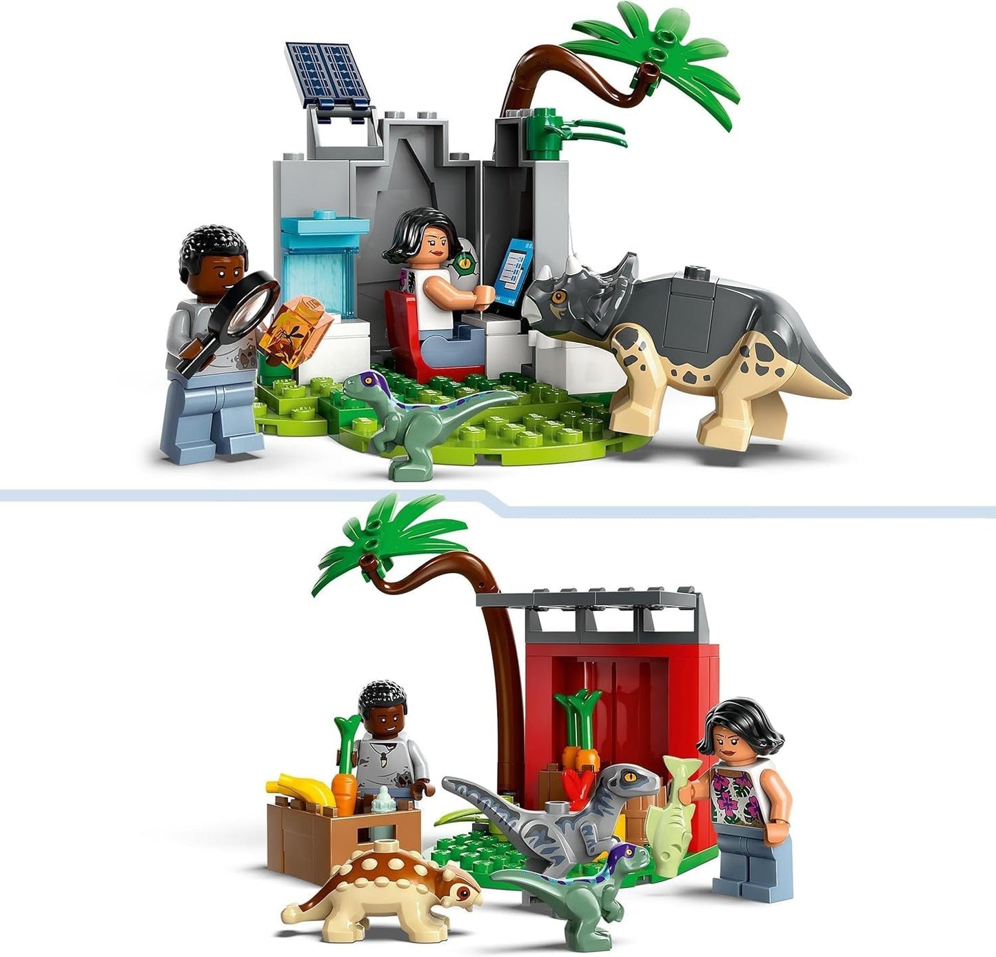 LEGO Jurassic World Centrum ratunkowe dla małych dinozaurów, zestaw z małymi figurkami dinozaurów, w tym Triceratopsem, Ankylozaurem i welociraptorem, prezent do budowania dla chłopców i dziewcząt od 4 lat 76963 Zestawy do budowania Besuche den LEGO-Store