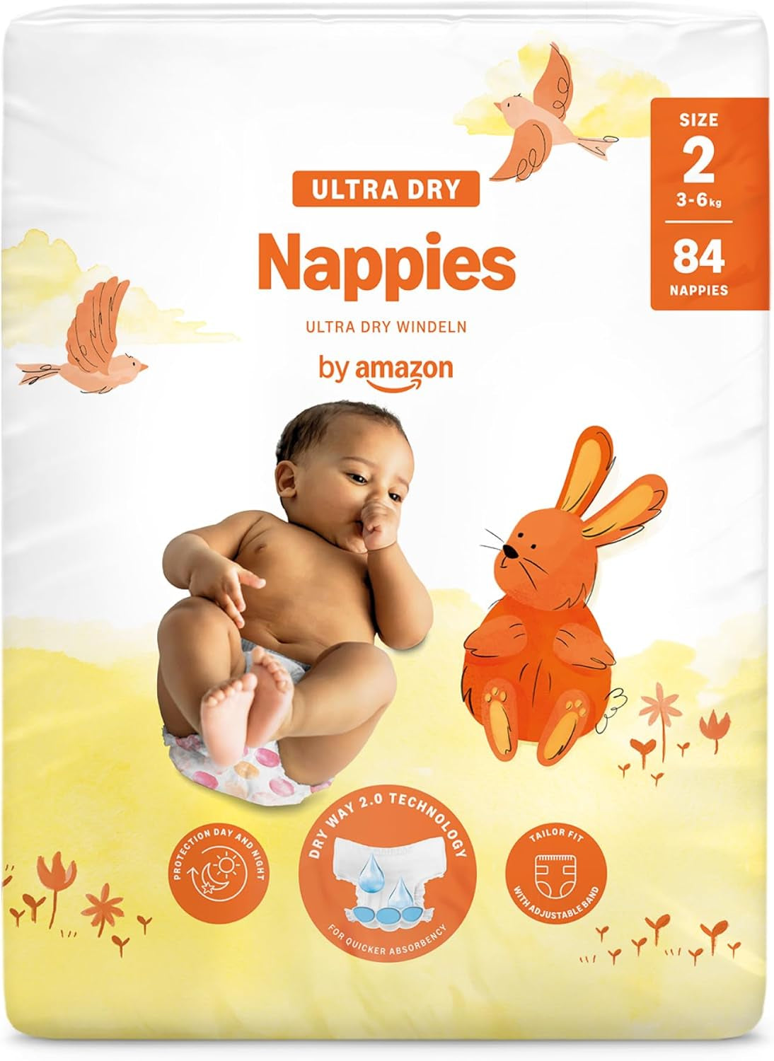 Pieluchy Amazon Ultra Dry, rozmiar 1 (2-5 kg) - pudełko miesięczne, białe, 96 sztuk (2 opakowania po 48) (dawniej marka Mama Bear, identyczny produkt)
