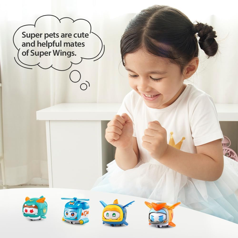 Super Wings Super Zwierzęta 4 szt. Shine, Golden Boy, Jerome, Ellie Przełączany wyraz twarzy Efekt błyskawicy Przenośna zabawka dla 3 4 5 6 7 8 lat Chłopiec Dziewczyna 2 cale Figurki Naty Shop