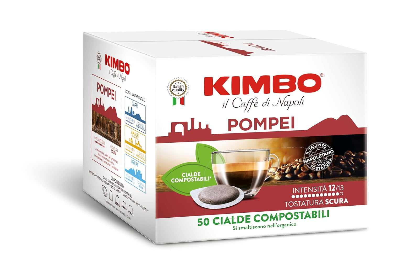 , Le Meraviglie del Gusto Pompei, 50 kapsułek Kaffeepads, Starke und Entschlossene Mischung, Intensität 12/13, Dark Röstung, 1 opakowanie z 50 podkładkami