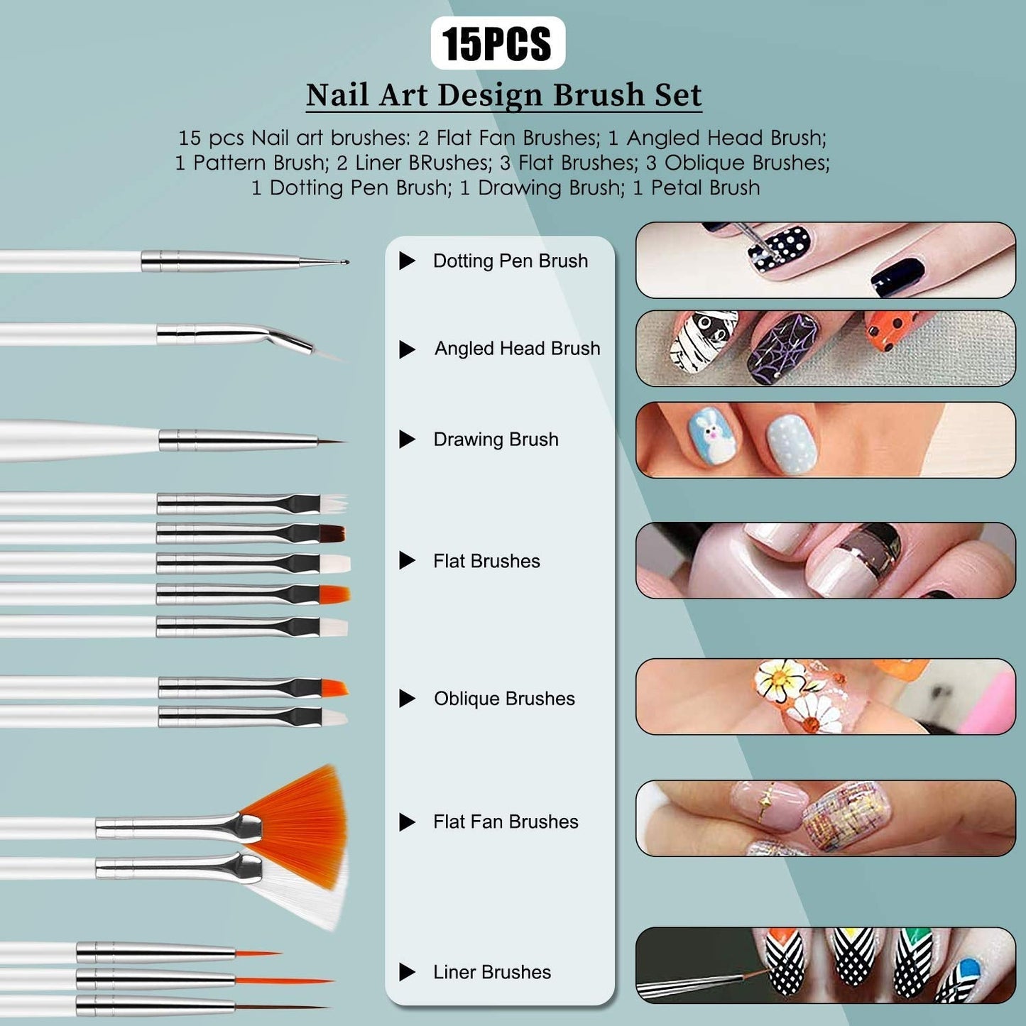 Zestaw do zdobienia paznokci i Nagelpinsel, Nageldesign Zubehör, Nagelset 5 Stk 2 Wege Punktierung Stift, 15 Malerei Polnisch Pinsel Set, 10 Streifenband, 4 Boxen Bunte Nagel Rhinestones Dekoration