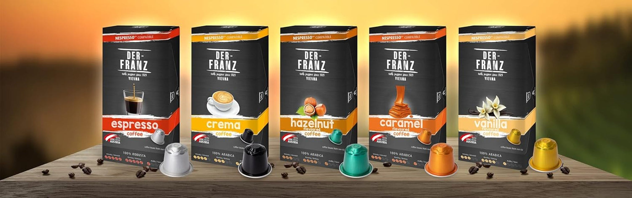 Kapsułki z kawą kompatybilną z Der-Franz Nespresso, 6 x 10 kapsułek, aromat karmelowy, średnio palone