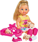 Simba 105733041 - Evi Love Puppy Love with TRZY szczenięta, z budką dla psa i akcesoriami, modna lalka, 12 cm, dla dzieci w wieku 3+