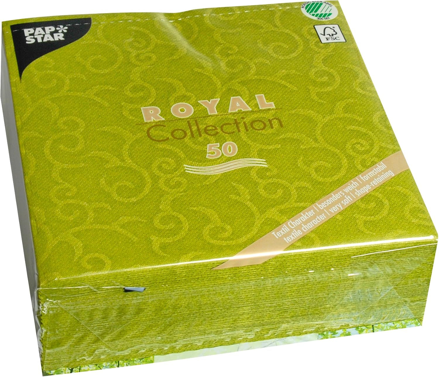 PAPSTAR 50 Serwetki Kolekcja ROYAL 1/4-krotnie 40 Cm X 40 Cm Oliwkowo-zielona Casali 84883 Serwetki dekoracyjne Dekoracje stołu na wesela, chrzciny i catering