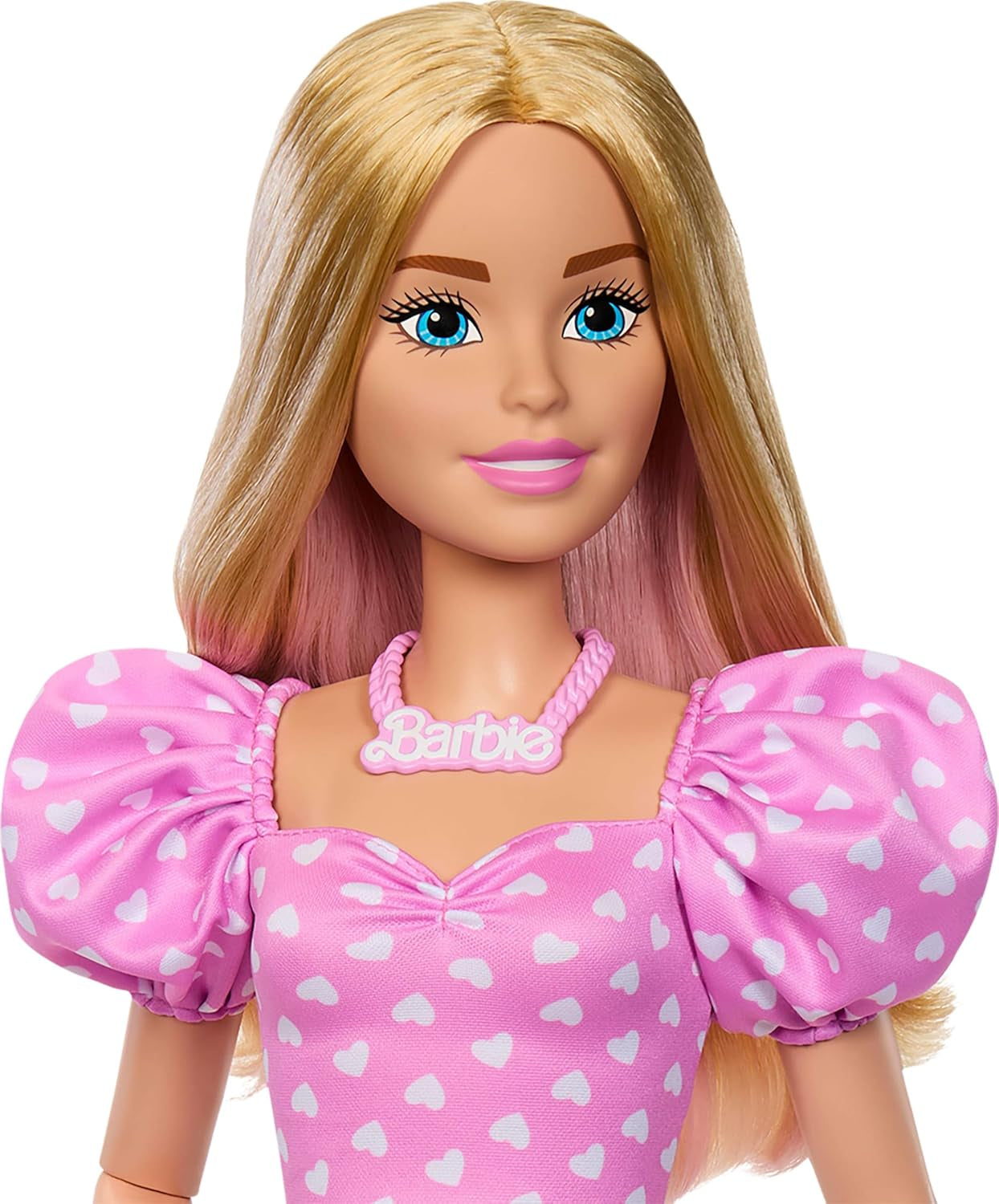 Modna lalka Barbie 71cm blond z odpinanymi ubraniami różowy top spódnica dżinsowa kowbojskie buty naszyjnik i torebka HYT84