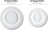 Ritzenhoff & Breker Sofia Tafelservice 12-teilig, Speiseteller (26 cm) i Suppenteller (22 cm) für 6 Personen, Tafel-Set z feinem Rillenrelief, Fine-Dining-Geschirr, Porzellan, Weiß