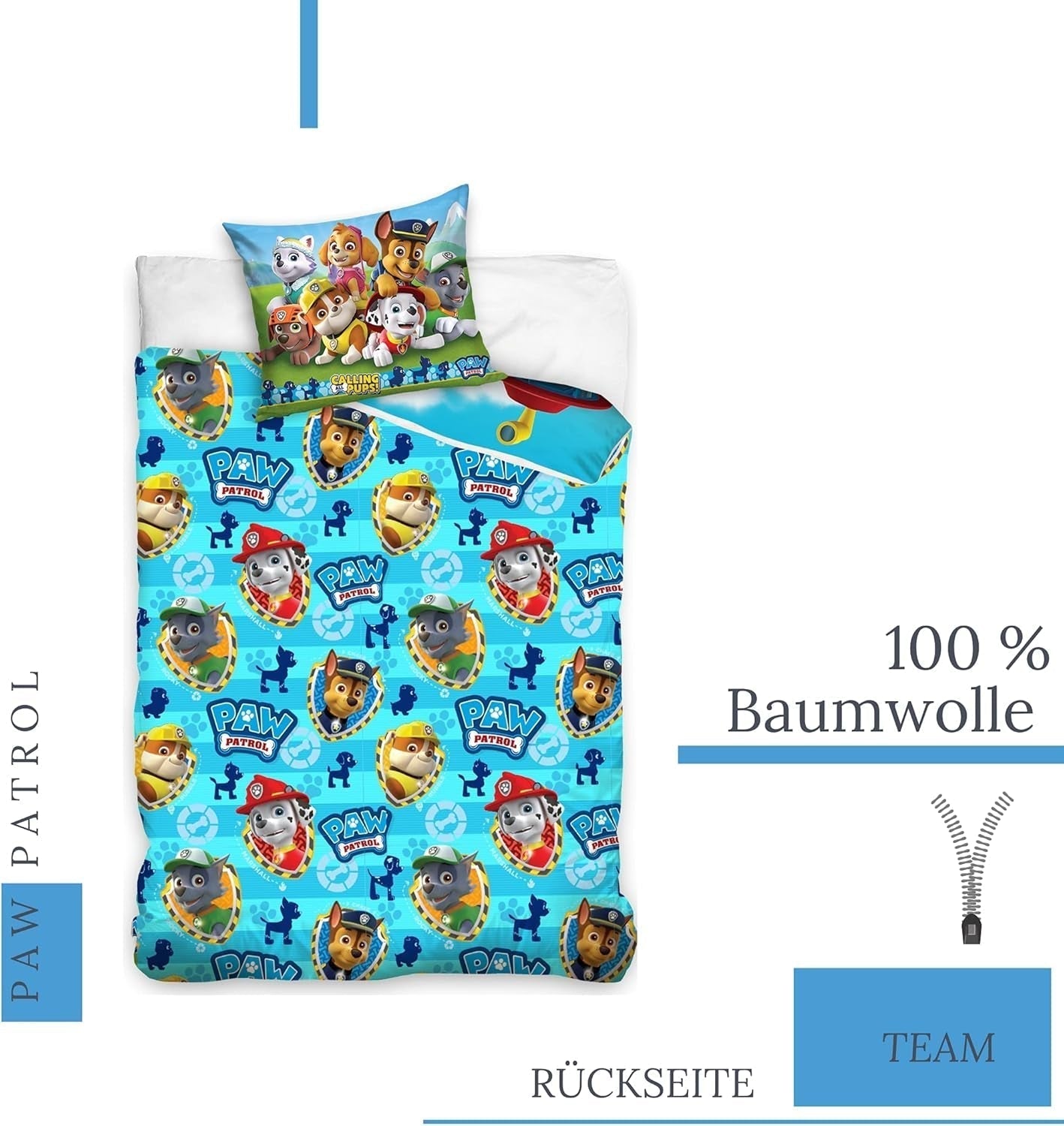 Bettbezug 100X135 40X60 Baumwolle · Kompatybilny z Paw Patrol Baby Kinderbettwäsche Für Mädchen Und Jungen · 2 Teilig · 1 Kissenbezug 40X60 + 1 Bettbezug 100X135 Cm Naty Shop