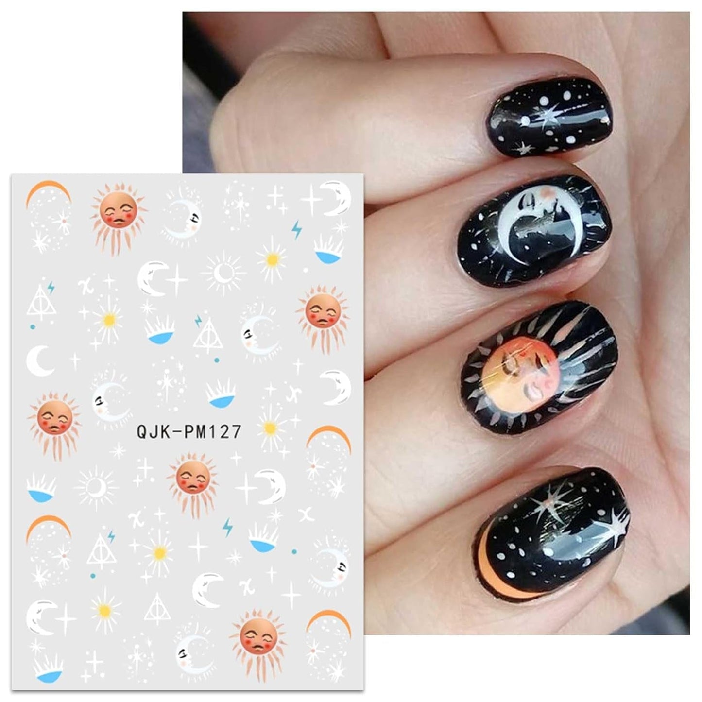 Jmeowio Nagelsticker Mond Stern Sonne 9 Blatt Nail Art Naklejka Selbstklebend Nagelaufkleber Bunte Dekoration Nageldesign Zubehör