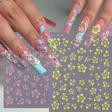 8 Stück Hibiskus Nagelsticker, 3D Selbstklebende Blumen Nagelaufkleber, Weiß Rosa Gelb Magenta Sommer Neonail naklejka, Nail Art Zubehör Nagel Deko für Frauen