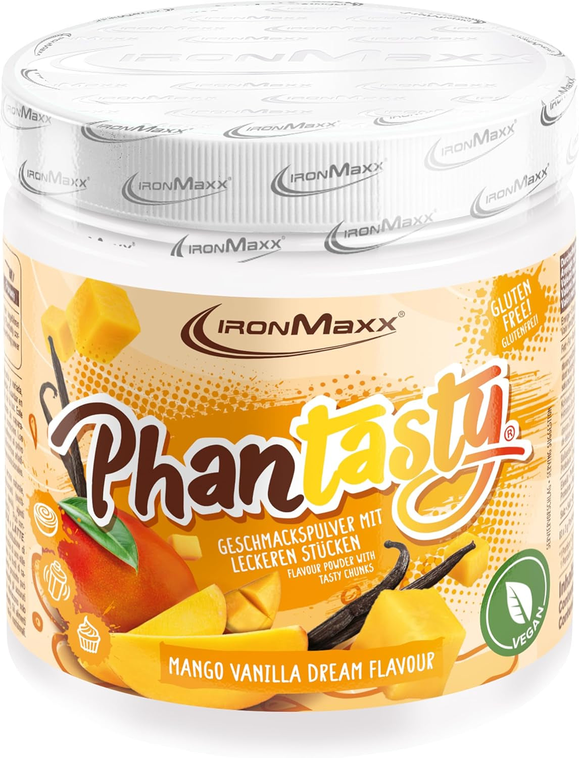 Ironmaxx Phantasty - Kremowa Brzoskwinia Dawka 250G | Wegańskie Geschmackspulver Mit Echten Frucht- Oder Nussstückchen | Perfekter Zuckerersatz Słodziki Naty Shop 250 g (opakowanie 1Er) Mango Vanilla Dream