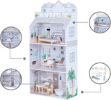 Teamson Kids Olivia's Little World Gigantyczny domek dla lalek z meblami i akcesoriami, drewniany domek dla lalek, 3-poziomowy zestaw dla lalek 30 cm, wiek: 3+