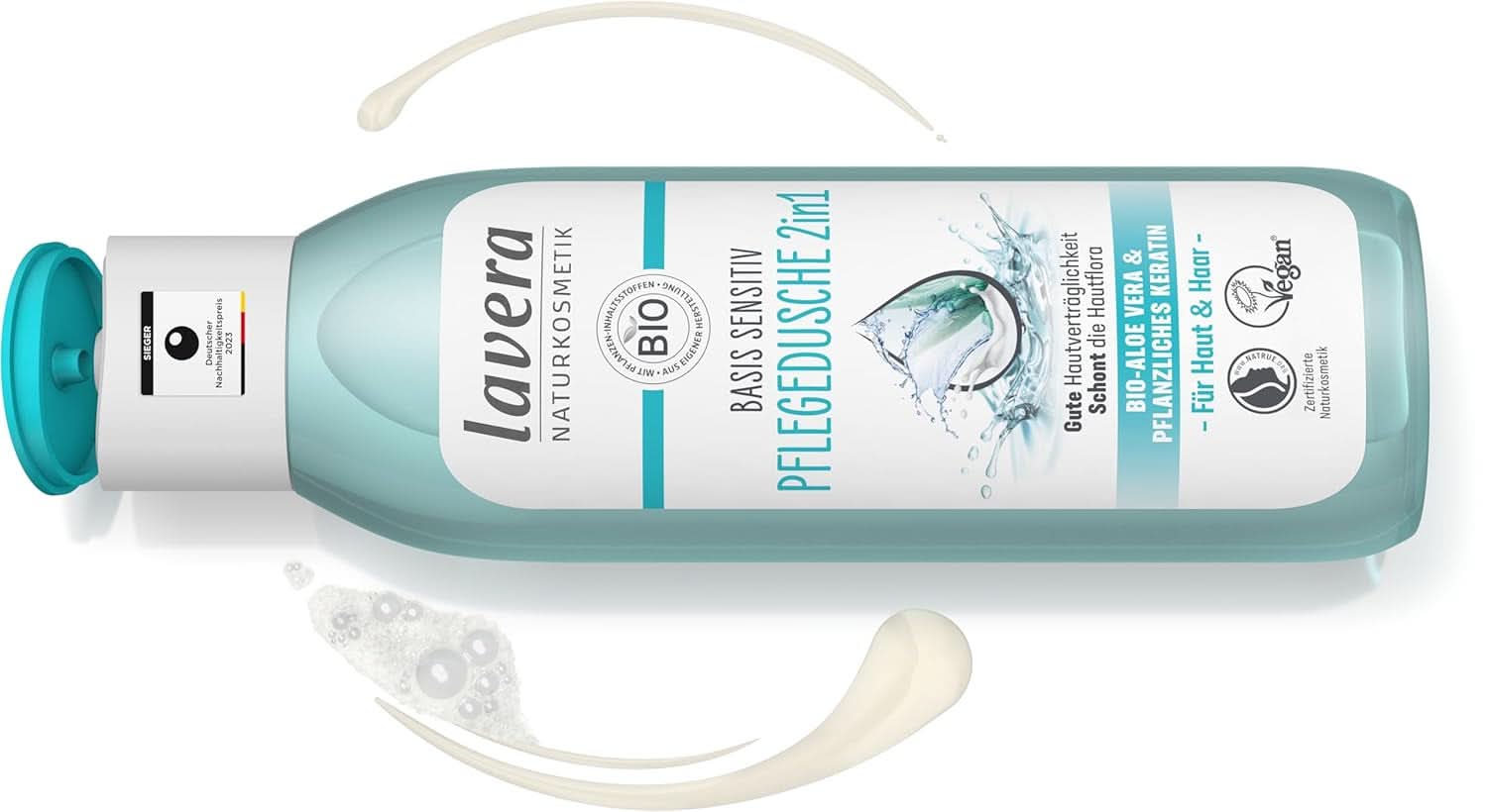 Lavera Care Basis Sensitiv 2 w 1, Szampon i żel pod prysznic z organicznym aloesem i keratyną roślinną, 250 ml Prysznic i kąpiel Naty Shop