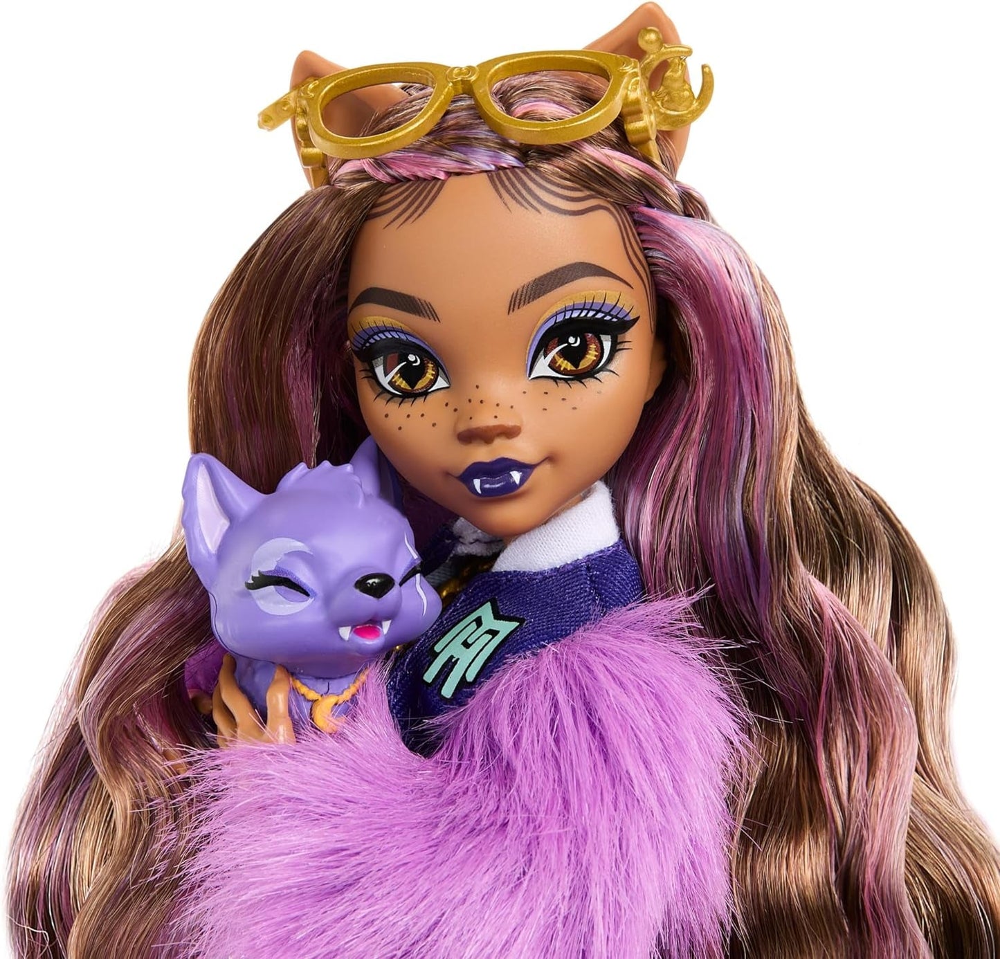 Lalka Monster High Clawdeen Wolf z półksiężycem i akcesoriami, takimi jak tornister, kalendarz, przekąski i inne, HRP65