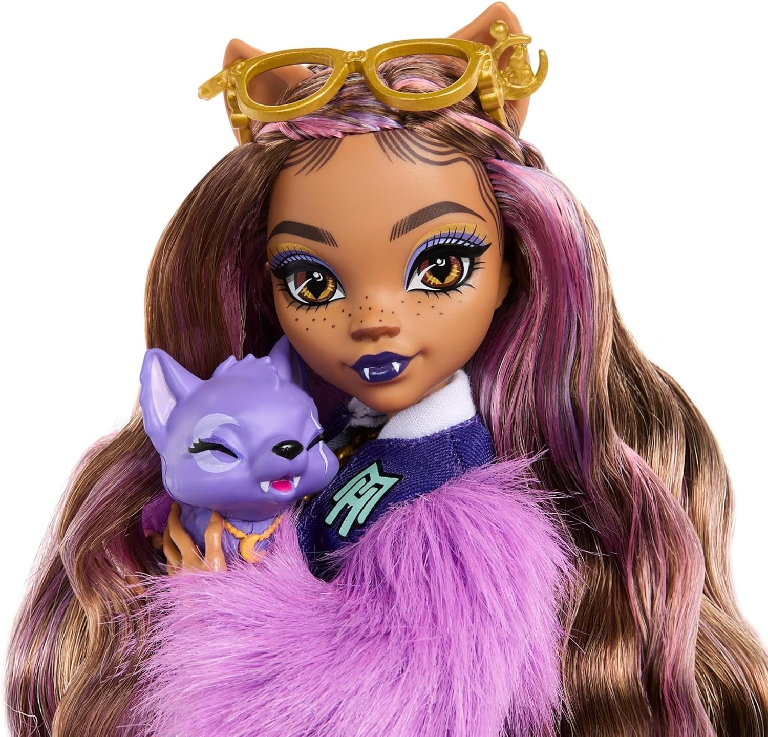 Lalka Monster High Clawdeen Wolf z półksiężycem i akcesoriami, takimi jak tornister, kalendarz, przekąski i inne, HRP65
