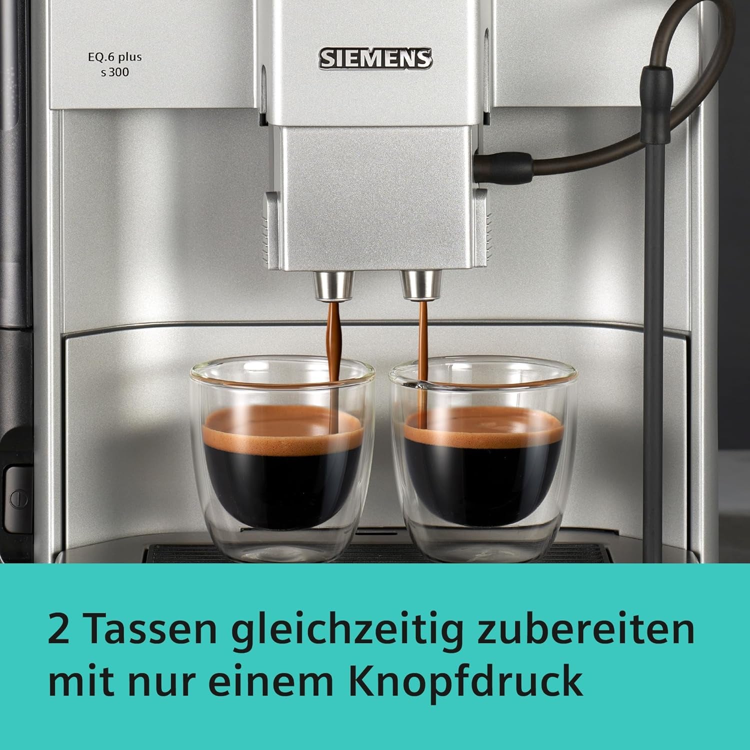 Automatyczny ekspres do kawy Siemens EQ.6 plus s300 TE653501DE, do wielu specjałów kawowych, spieniacz do mleka, młynek ceramiczny, podwójna funkcja kawy, zapobiega osadzaniu się kamienia, automatyczne czyszczenie parą, 1500 W, srebrny