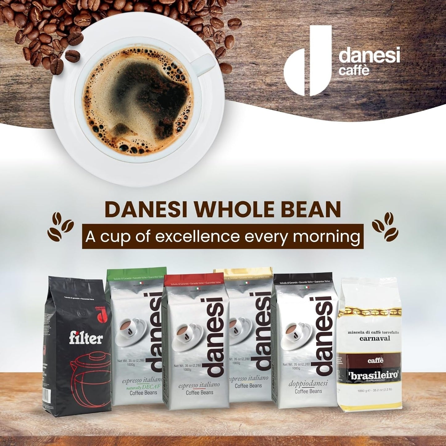 Danesi Decafeinato (bezkofeinowa), fasola, 1 opakowanie (1 x 1 kg)
