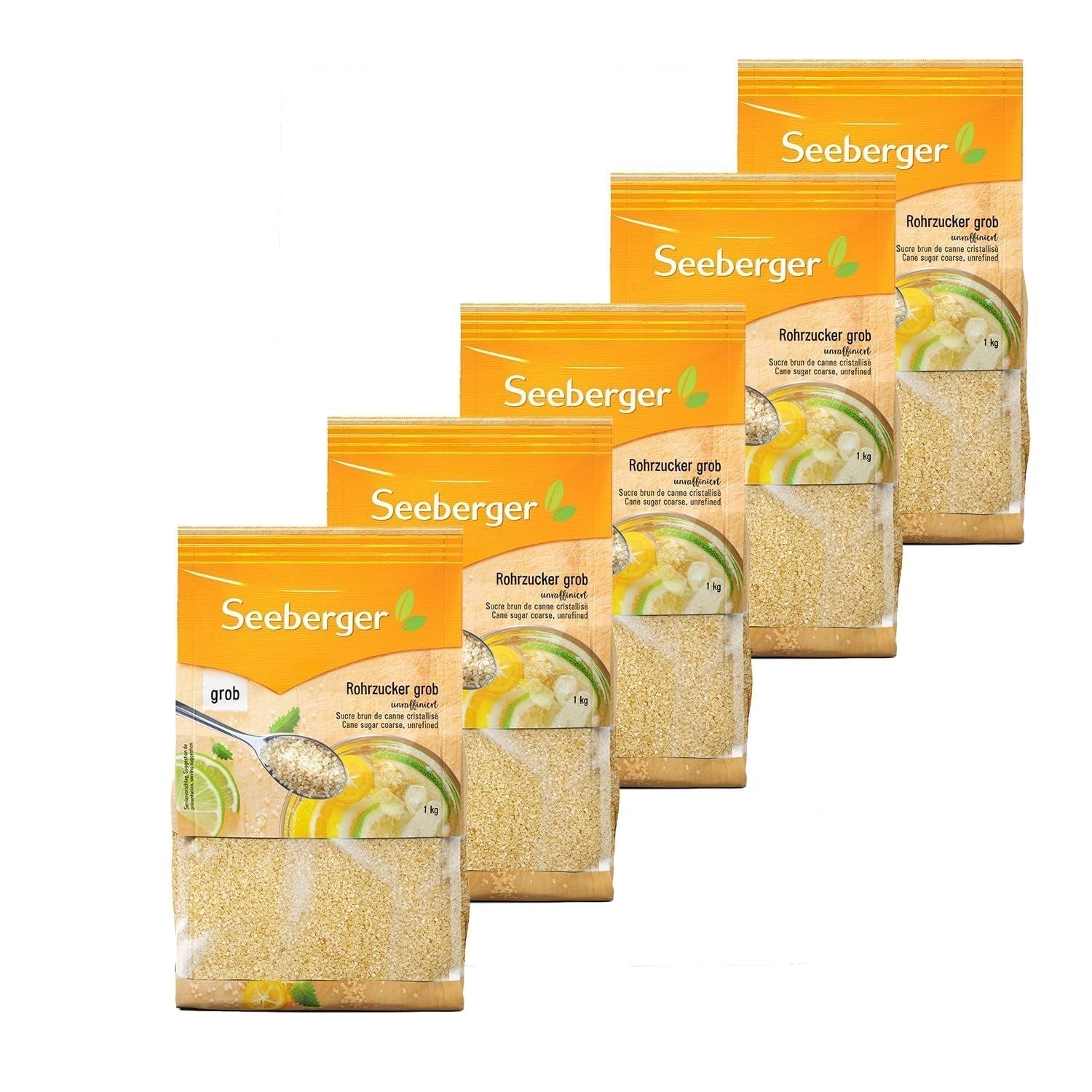 Seeberger Rohrzucker Grob 5Er Pack: Vollrohrzucker Besonders Aromatisch - Ideal Für Cocktails Und Zum Backen - Grob - Unraffiniert, Vegan (5 X 1 Kg) Słodziki Naty Shop