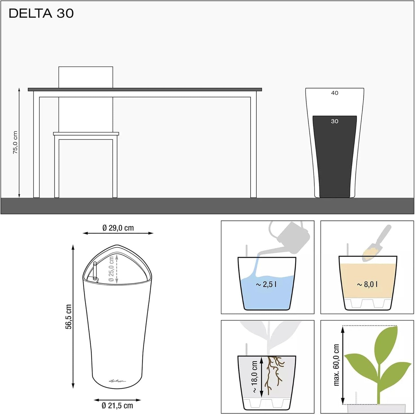 LECHUZA DELTA Premium 30 biały połysk 15500