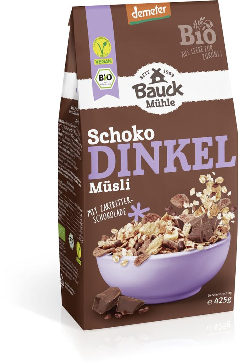 Bauck HOF Dinkelmüsli Schokozart, 425 g (opakowanie 1 Er) Zboża Naty Shop 12 X 425 Gr