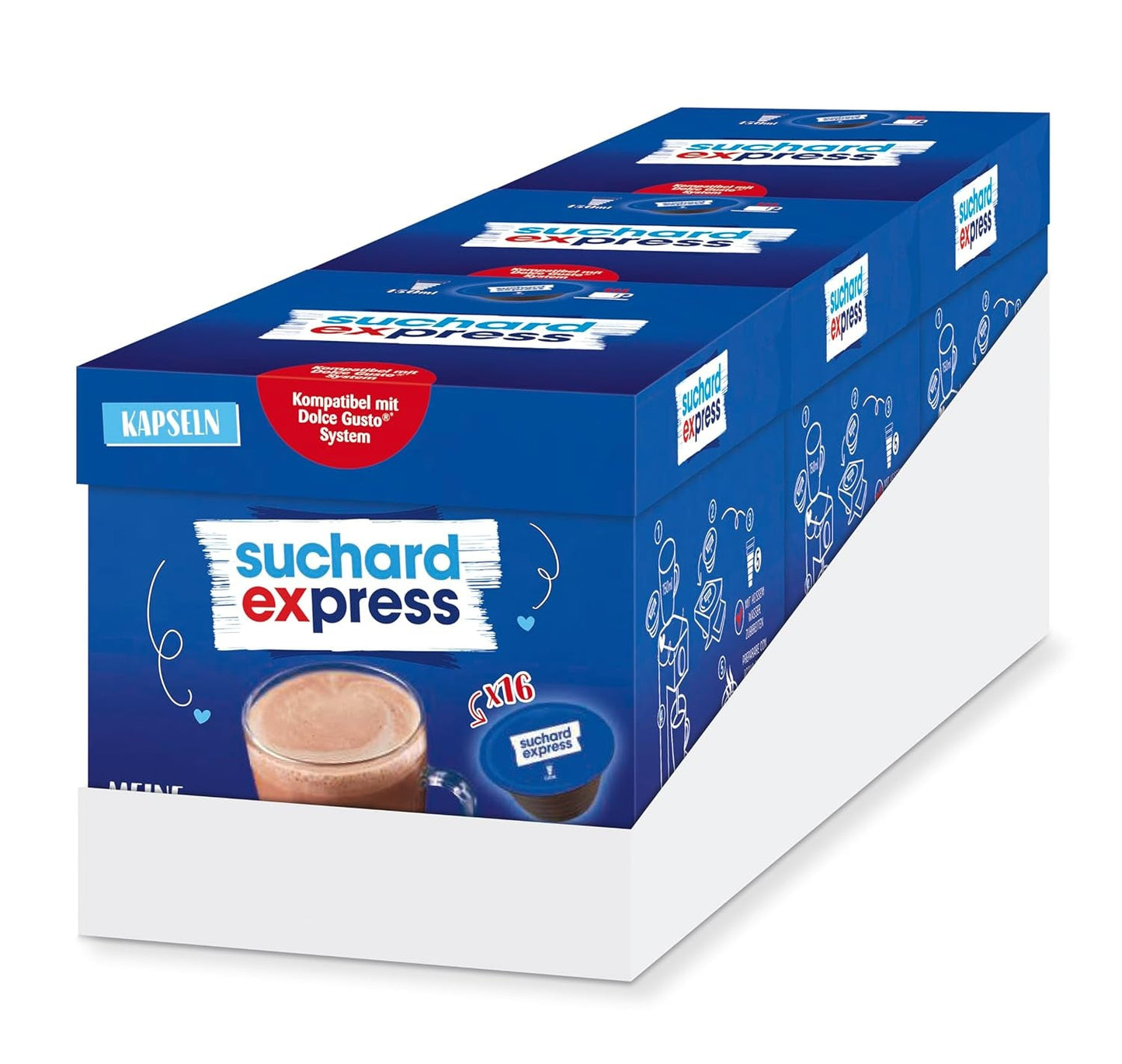 Kapsułki Suchard Express Kakao do Dolce Gusto, 3x 16 kapsułek, kompatybilne z maszyną Nescafé Dolce Gusto, Cremige Trinkschokolade