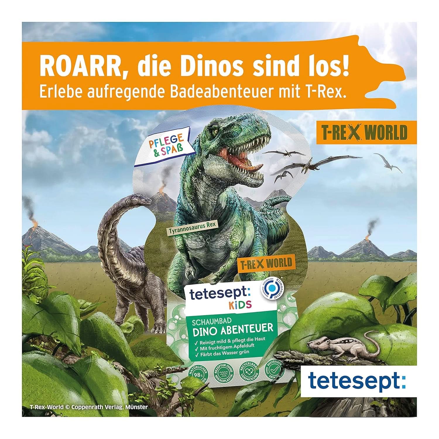 Tetesept Kids Dino - dodatek do kąpieli dla dzieci, pianka, barwi wodę na zielono, 40 ml Naty Shop