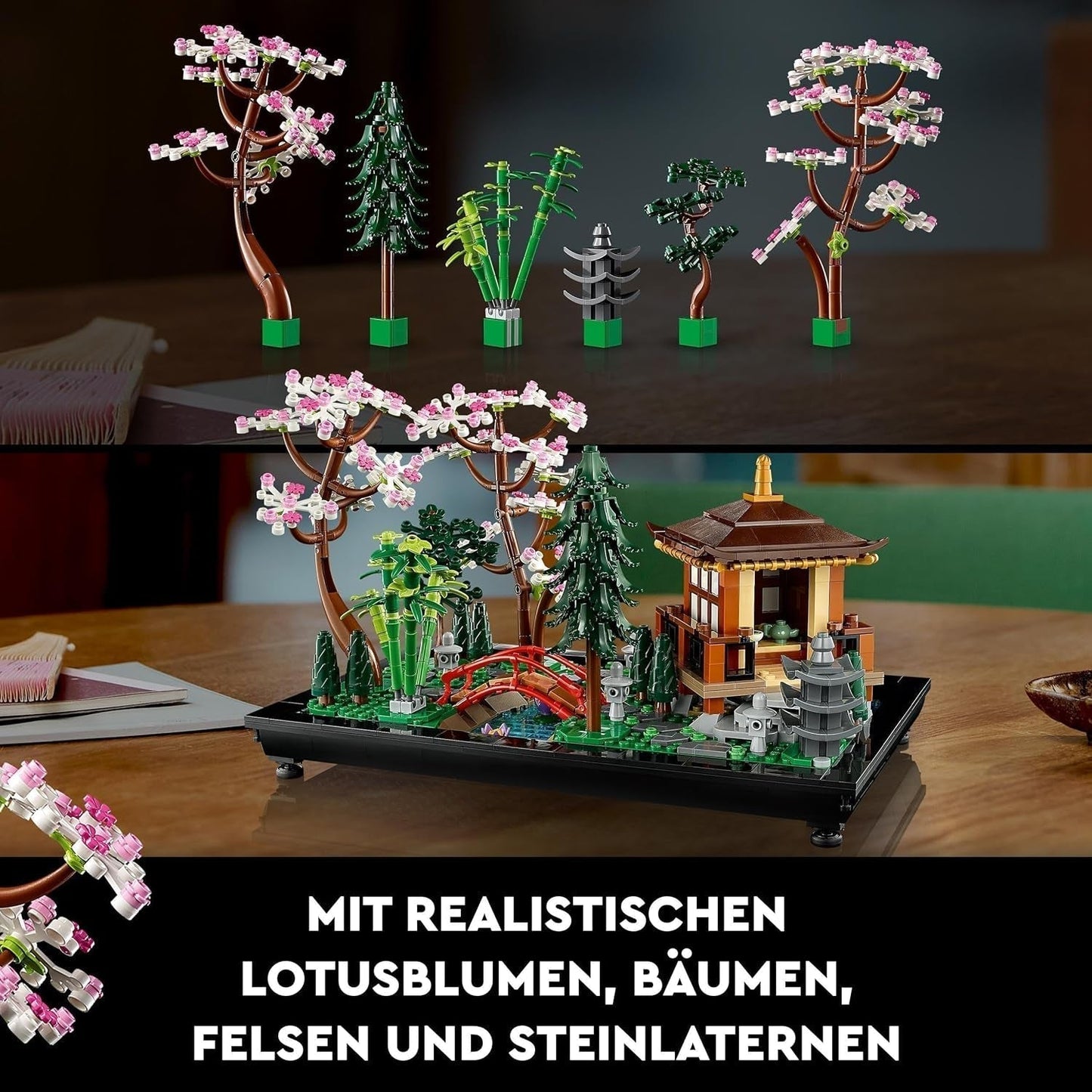 Lego Icons Ogród ciszy — Zestaw botaniczny dla dorosłych Zen z kwiatami lotosu — Konfigurowalna dekoracja biurka inspirowana kuchnią japońską — Prezent dla kobiet i mężczyzn 10315 Zestawy do budowania Besuche den LEGO-Store