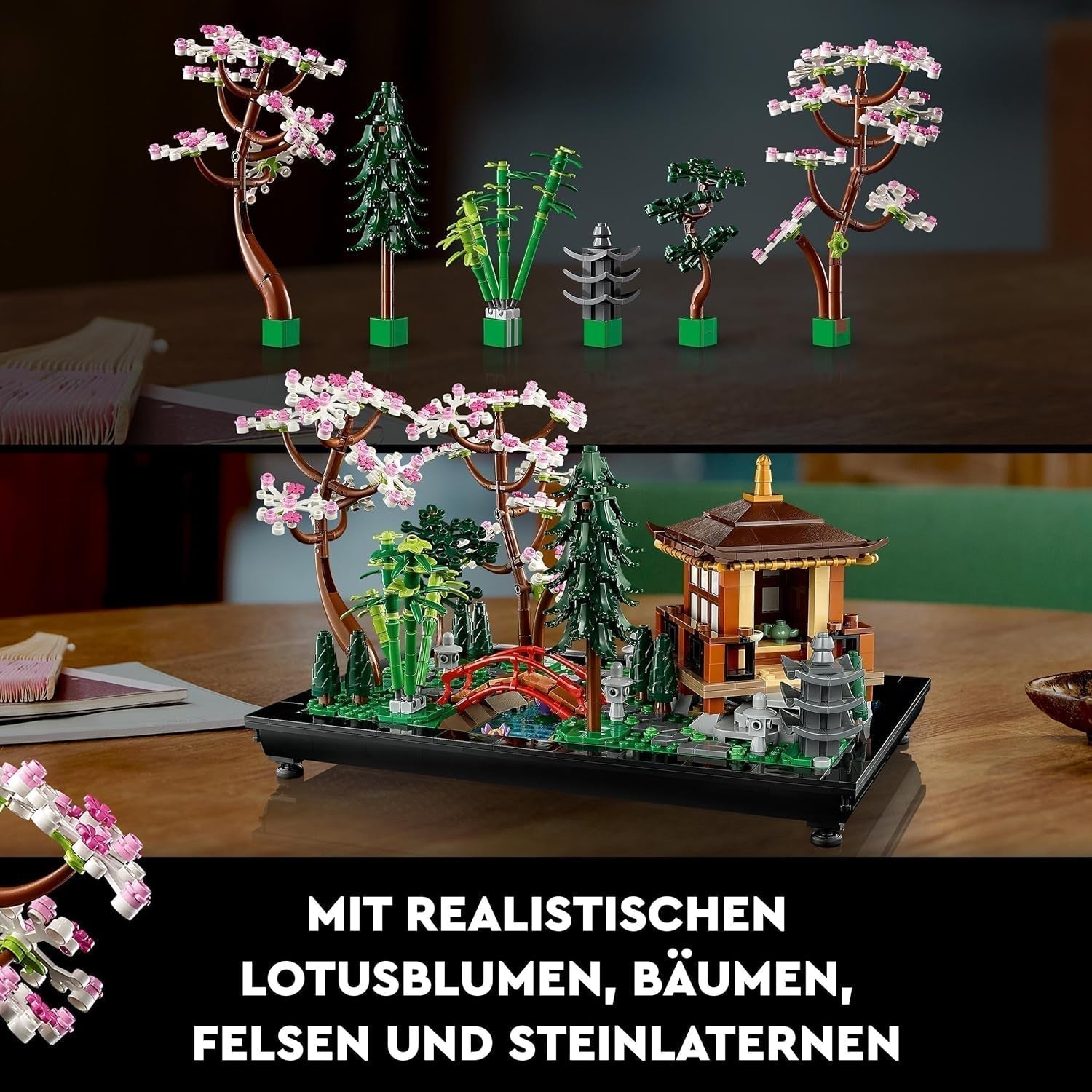Lego Icons Ogród ciszy — Zestaw botaniczny dla dorosłych Zen z kwiatami lotosu — Konfigurowalna dekoracja biurka inspirowana kuchnią japońską — Prezent dla kobiet i mężczyzn 10315 Zestawy do budowania Besuche den LEGO-Store